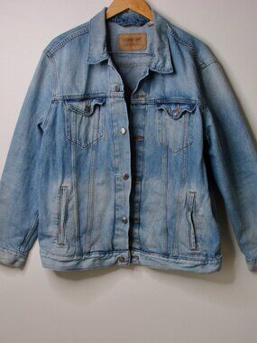 Levi's Denim Jean Trucker Jacket Light Wash Distressed Grunge Mens Size XL